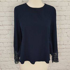 Zara Trafulac Top Blue Lace Blouse Pleat back M